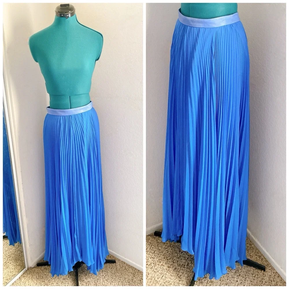 Blue Chiffon Pleated Alice + Olivia Maxi Skirt Size 4 - Picture 1 of 7